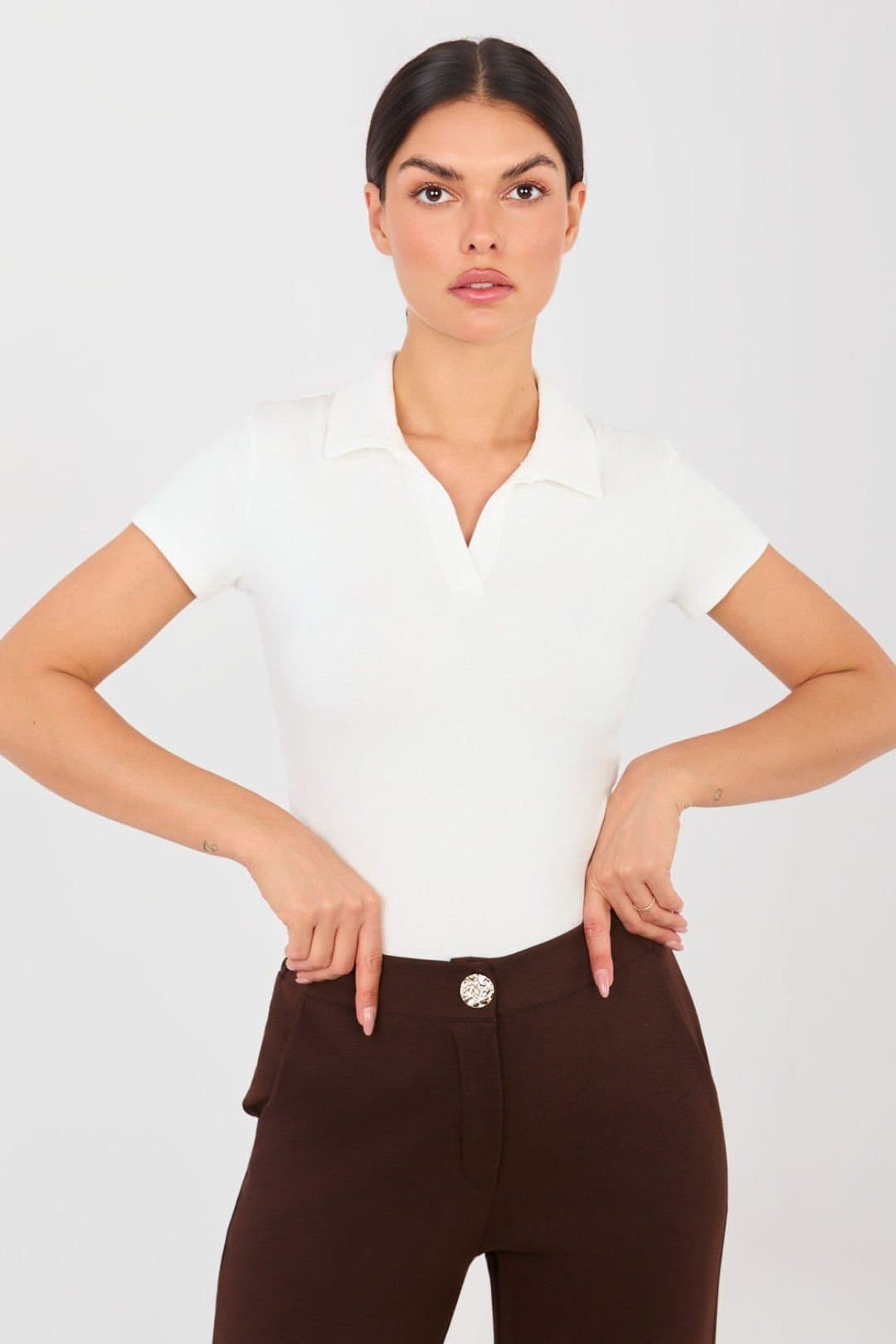 Love Lace Love Lace Women's Viscose Elastane Classic Collar Polo Shirt in White