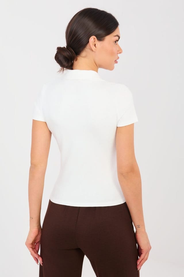 Love Lace Love Lace Women's Viscose Elastane Classic Collar Polo Shirt in White - 3