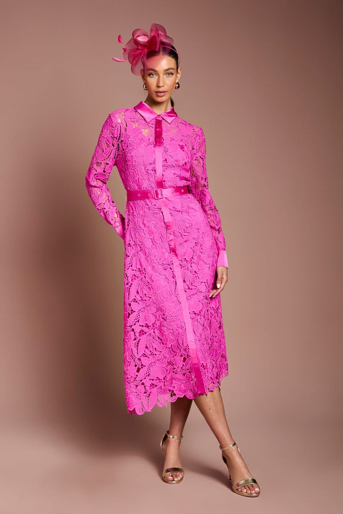 Coast Coast Women's Lace Shirt Dress in Magenta