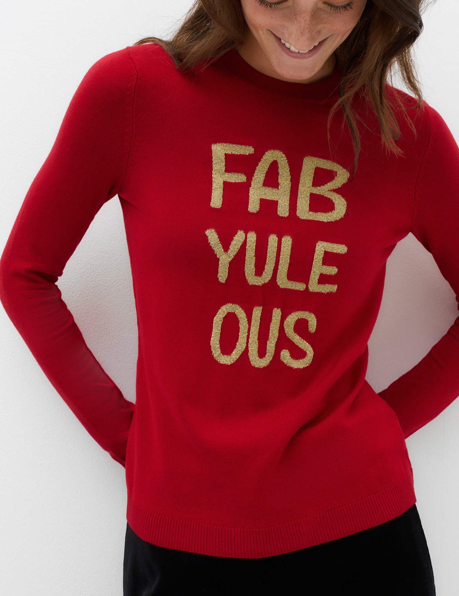 Marks & Spencer M&S Slogan Fitted Jumper Red Mix