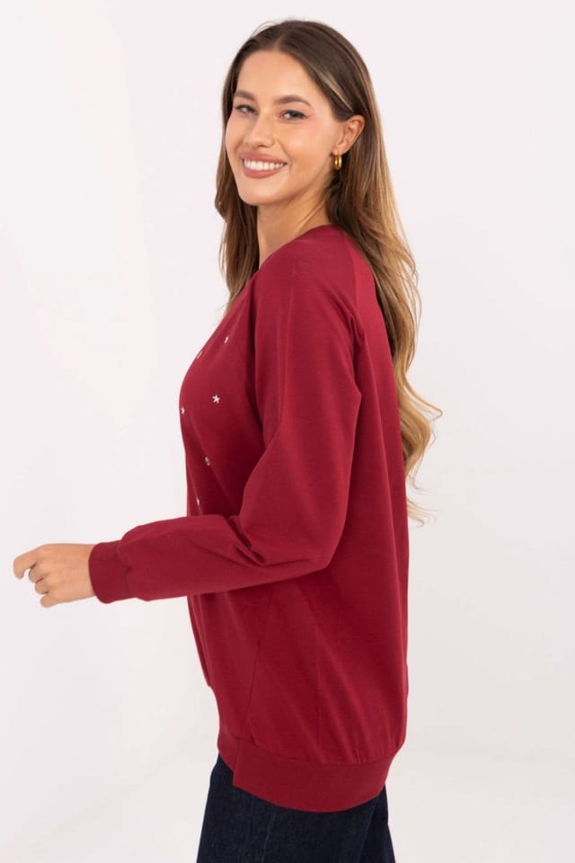 Love Lace Love Lace Women's Soft Cotton Elastane Embroidered Sweatshirt Style 219436 in Burgundy - 2