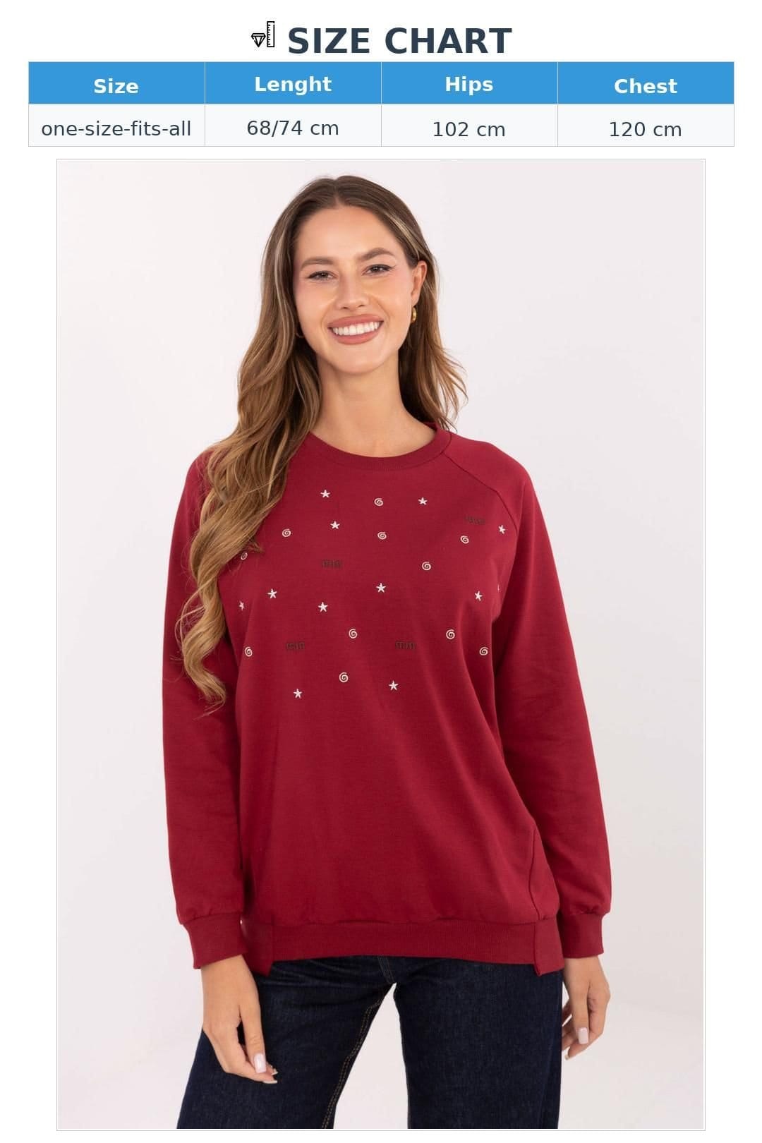 Love Lace Love Lace Women's Soft Cotton Elastane Embroidered Sweatshirt Style 219436 in Burgundy - 4