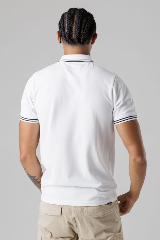 Firetrap Firetrap Men's Regular Fit Cotton Button Polo Shirt with Stripe Detail in White - 2