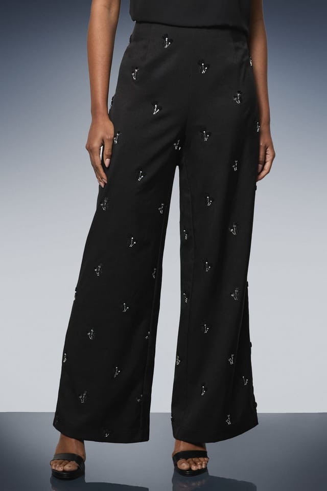 Principles Principles Women's Embroidered Embellished Trousers in Black - 2