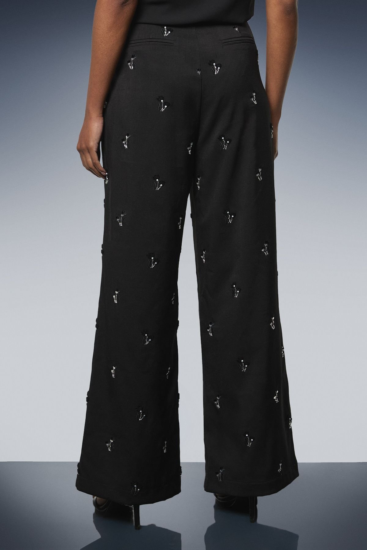 Principles Principles Women's Embroidered Embellished Trousers in Black - 3