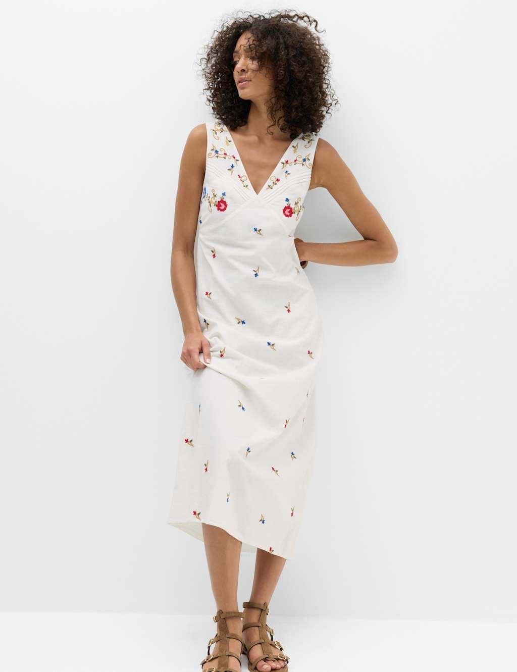 Marks & Spencer M&S Pure Cotton Embroidered Midi Cami Dress White