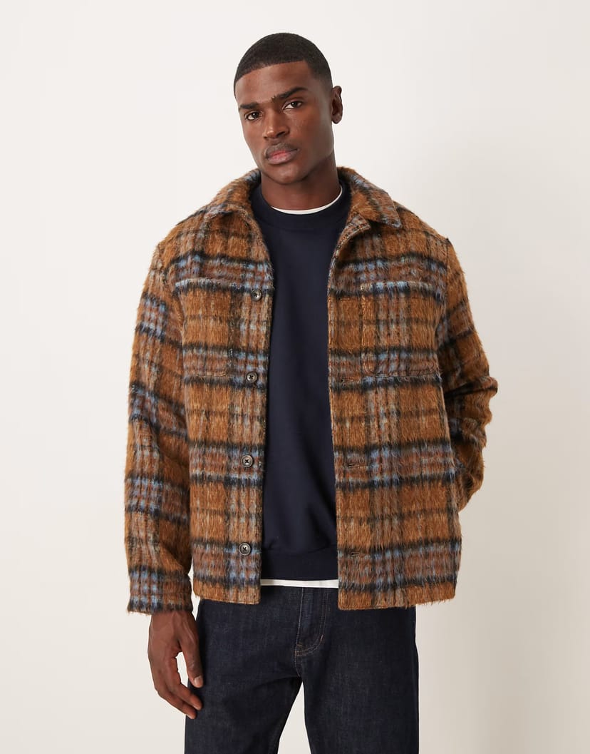 ASOS ASOS DESIGN wool look shacket in brown check - 1
