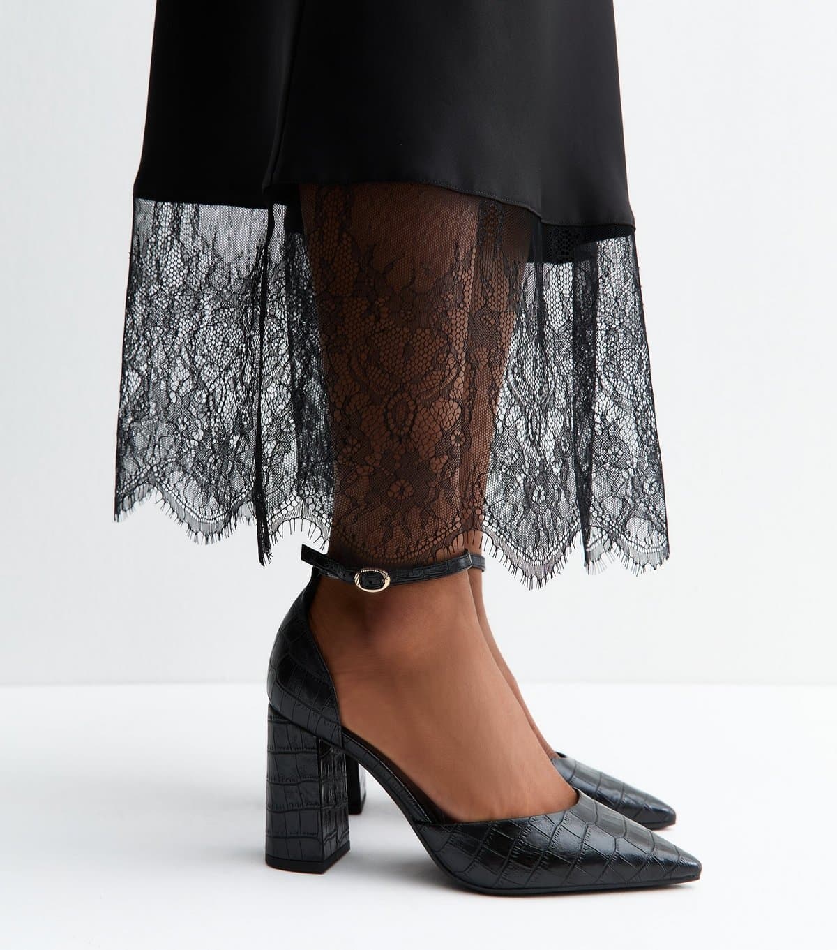 New Look New Look Black Crocodile Faux Leather Buckle Strap Pumps