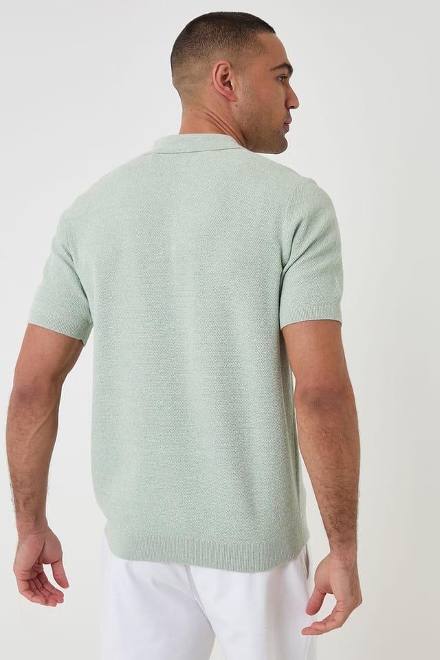 Threadbare threadbare Men's Moss Stitch Knitted Polo in Pale Green - 2