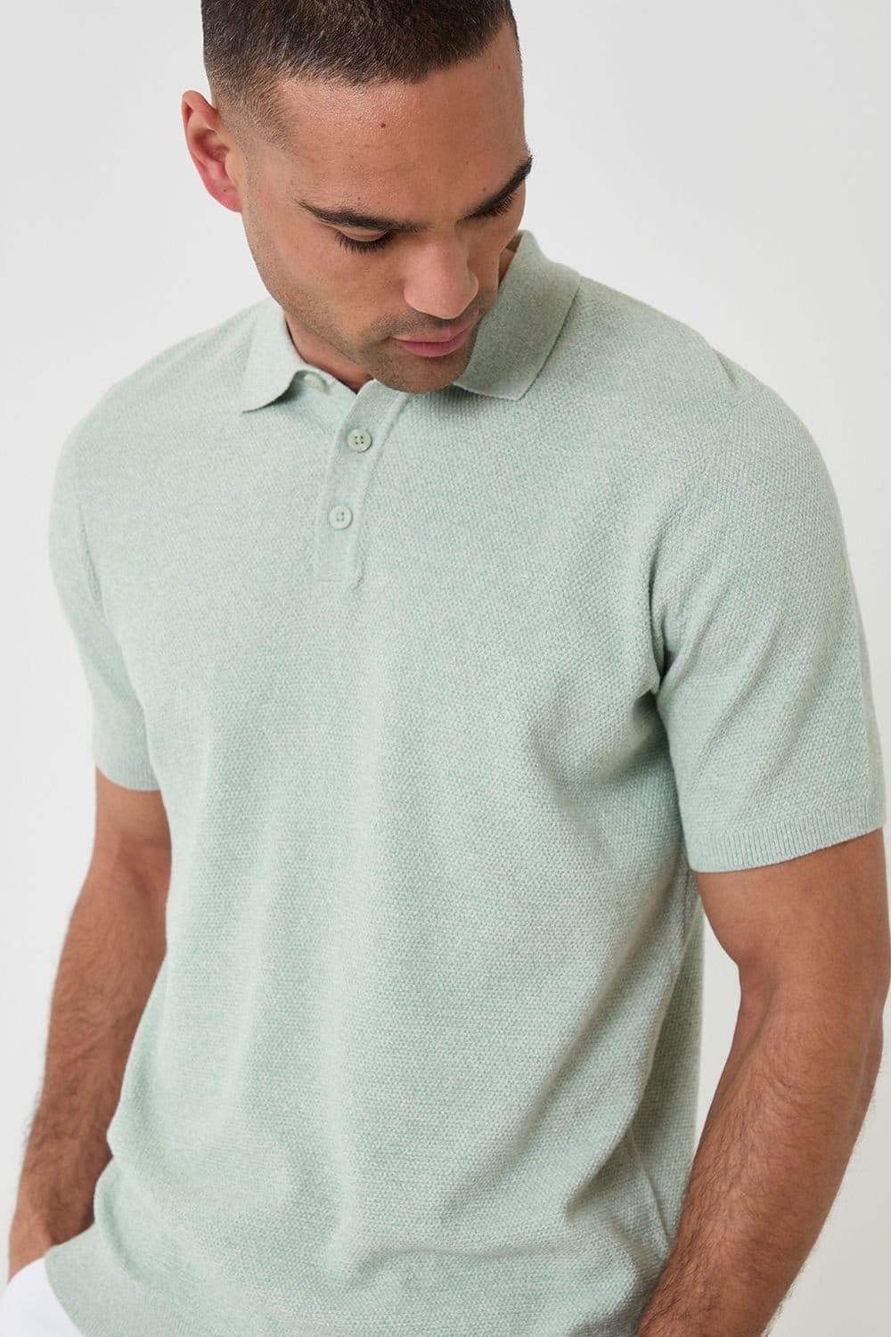 Threadbare threadbare Men's Moss Stitch Knitted Polo in Pale Green - 4