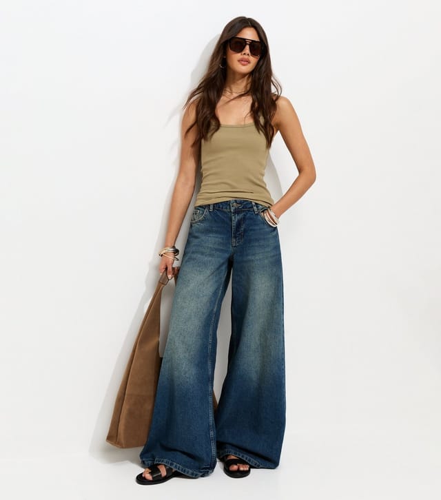 New Look Women's Dark Khaki Ribbed Strappy Cami Top New Look - 3