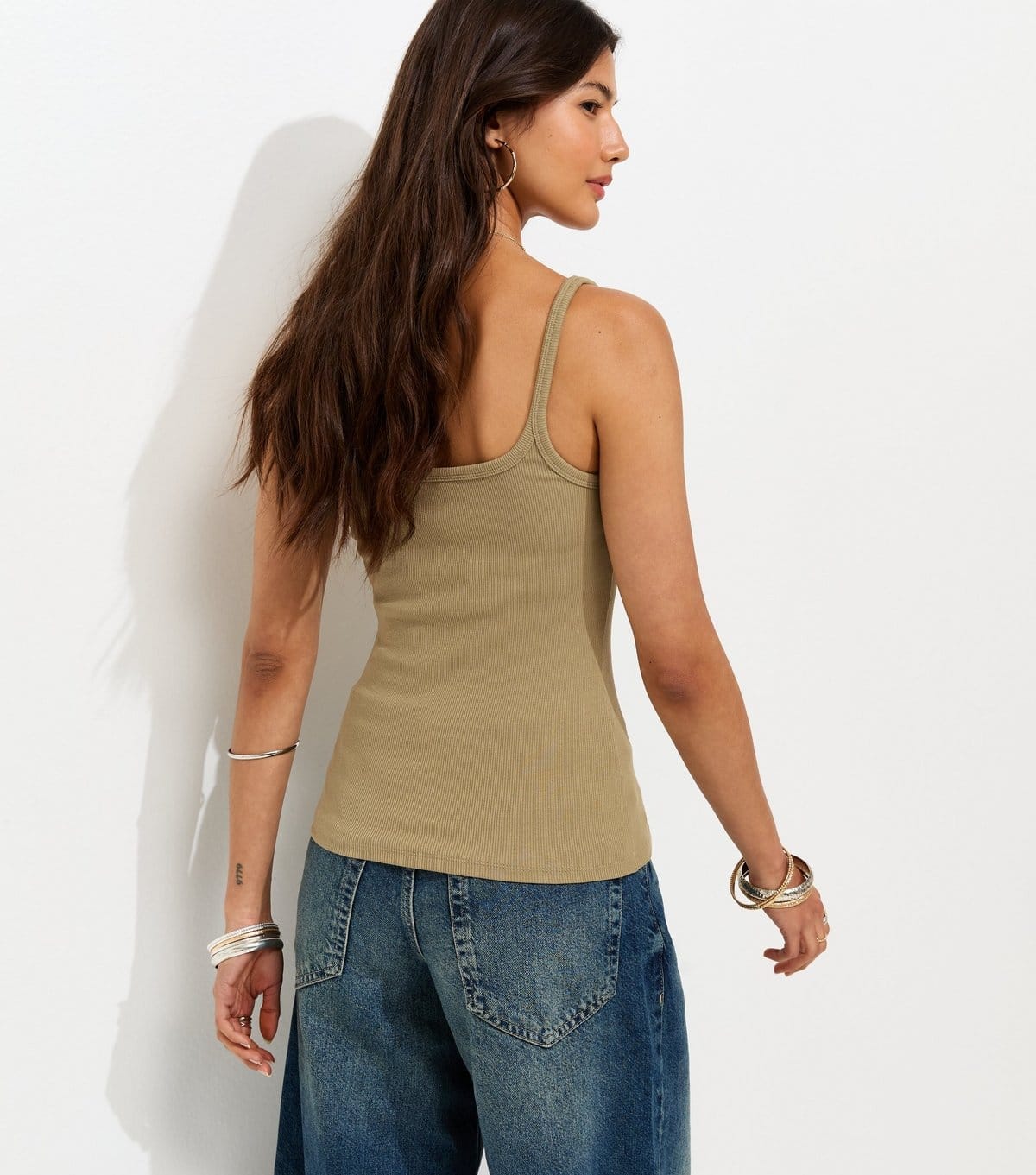 New Look Women's Dark Khaki Ribbed Strappy Cami Top New Look - 4