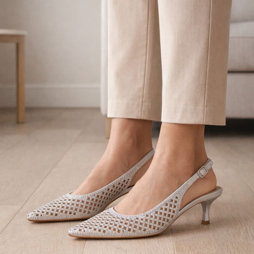 Truffle Collection Truffle Collection Silver Slingback Kitten Heel Shoes