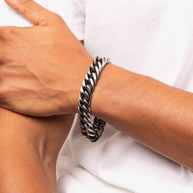 Fred Bennett Fred Bennett Men's Oxidised Heavy Weight Foxtail Chain Bracelet B5454 in Silver - 2