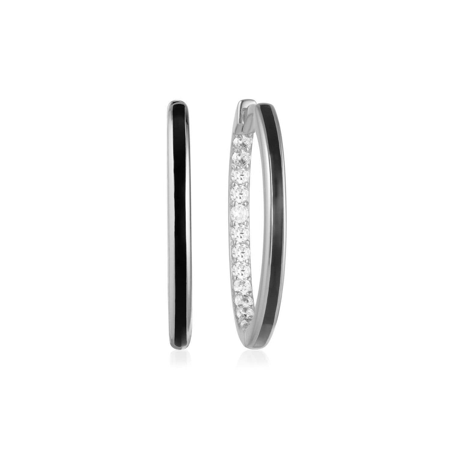 Gold Trip Gold Trip Women's Large Black Enamel Hoop Earrings in Silver