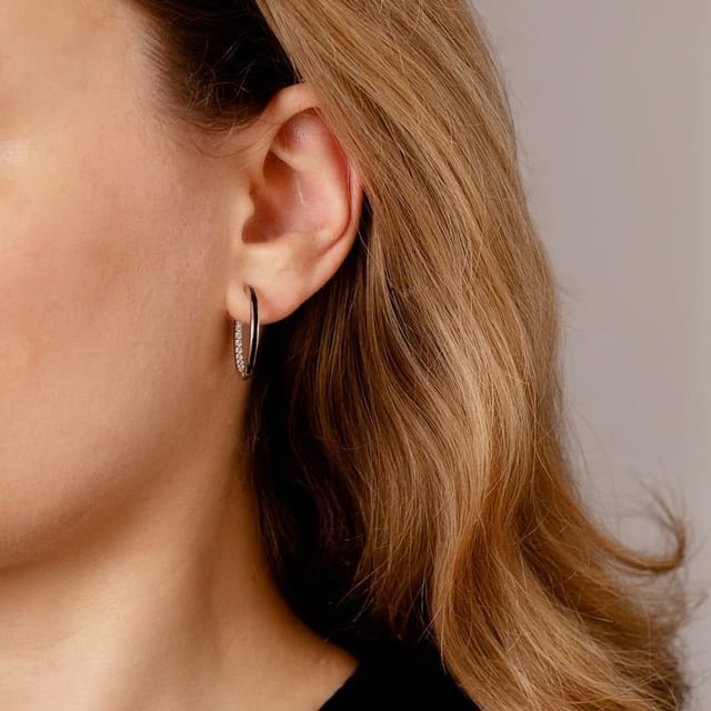 Gold Trip Gold Trip Women's Large Black Enamel Hoop Earrings in Silver - 2