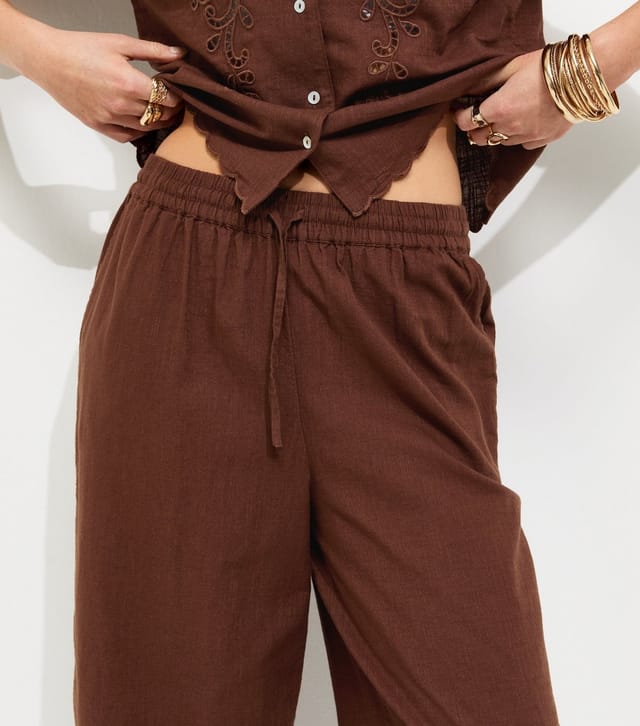 New Look Women's Brown Wide Leg Broderie Wide Leg Trousers New Look - 2