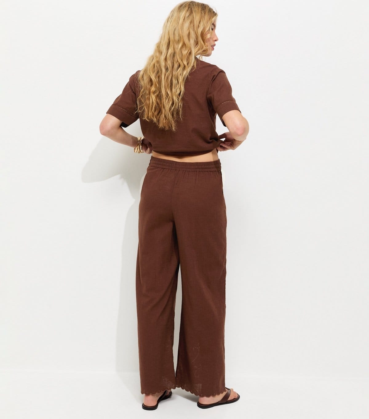 New Look Women's Brown Wide Leg Broderie Wide Leg Trousers New Look - 4