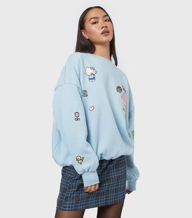 Skinnydip Women's Light Blue Hello Kitty Embroidery Sweatshirt Skinnydip New Look - 3