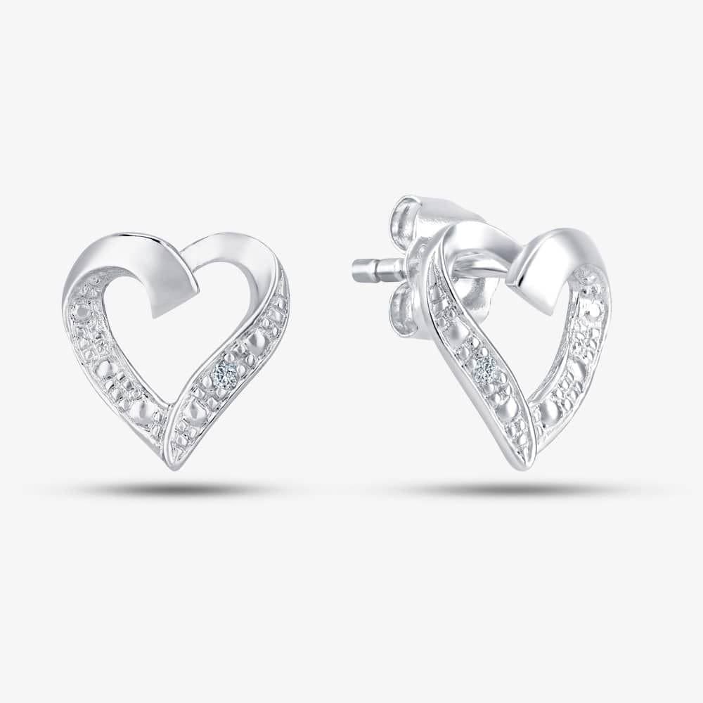 T.H.Baker T.H.Baker Women's 9ct White Gold Open Heart Diamond Stud Earrings PE04605W in Silver