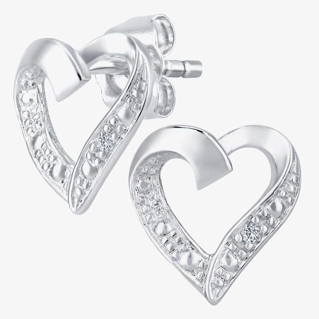 T.H.Baker T.H.Baker Women's 9ct White Gold Open Heart Diamond Stud Earrings PE04605W in Silver - 2