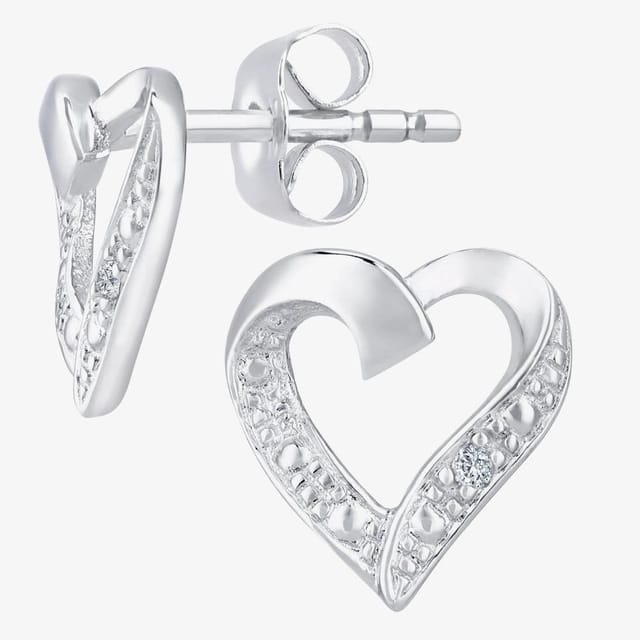 T.H.Baker T.H.Baker Women's 9ct White Gold Open Heart Diamond Stud Earrings PE04605W in Silver - 3