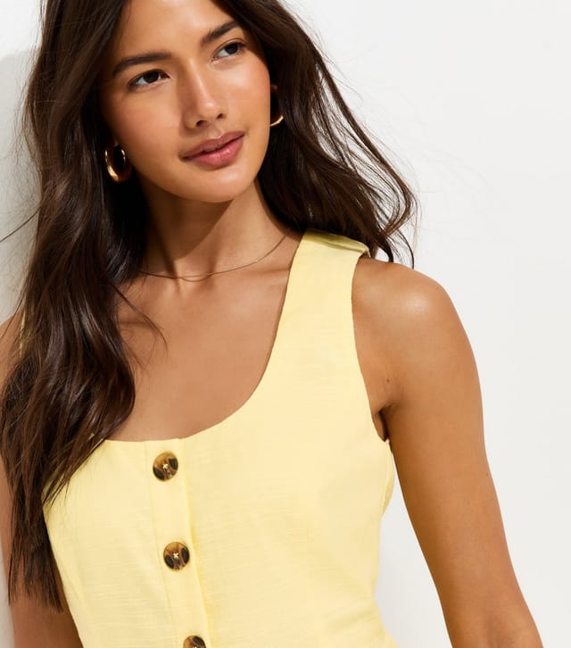 New Look Women's Light Yellow Cotton Button Through Mini Dress New Look - 2