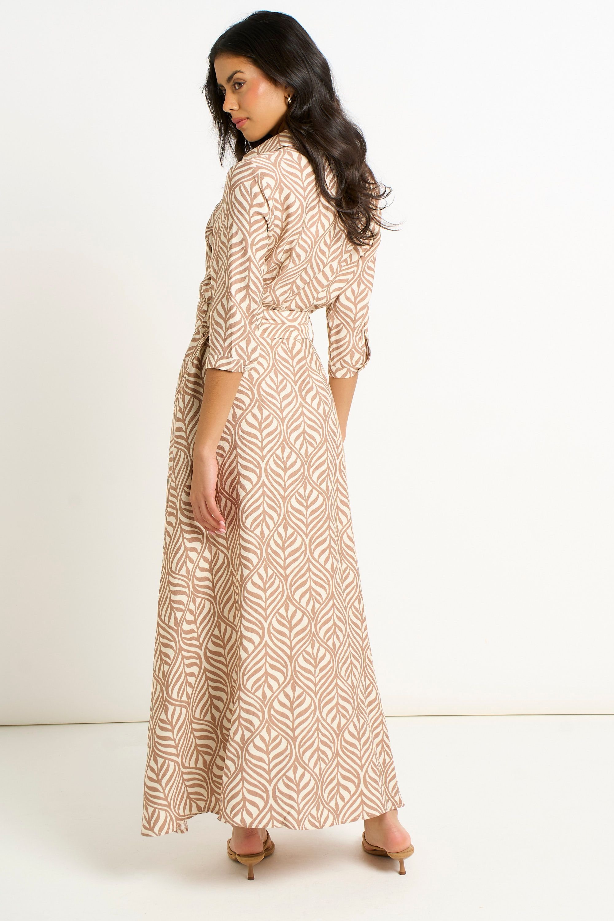 Gini London Gini London Women's Beige Belted Shirt Maxi Dress - 4