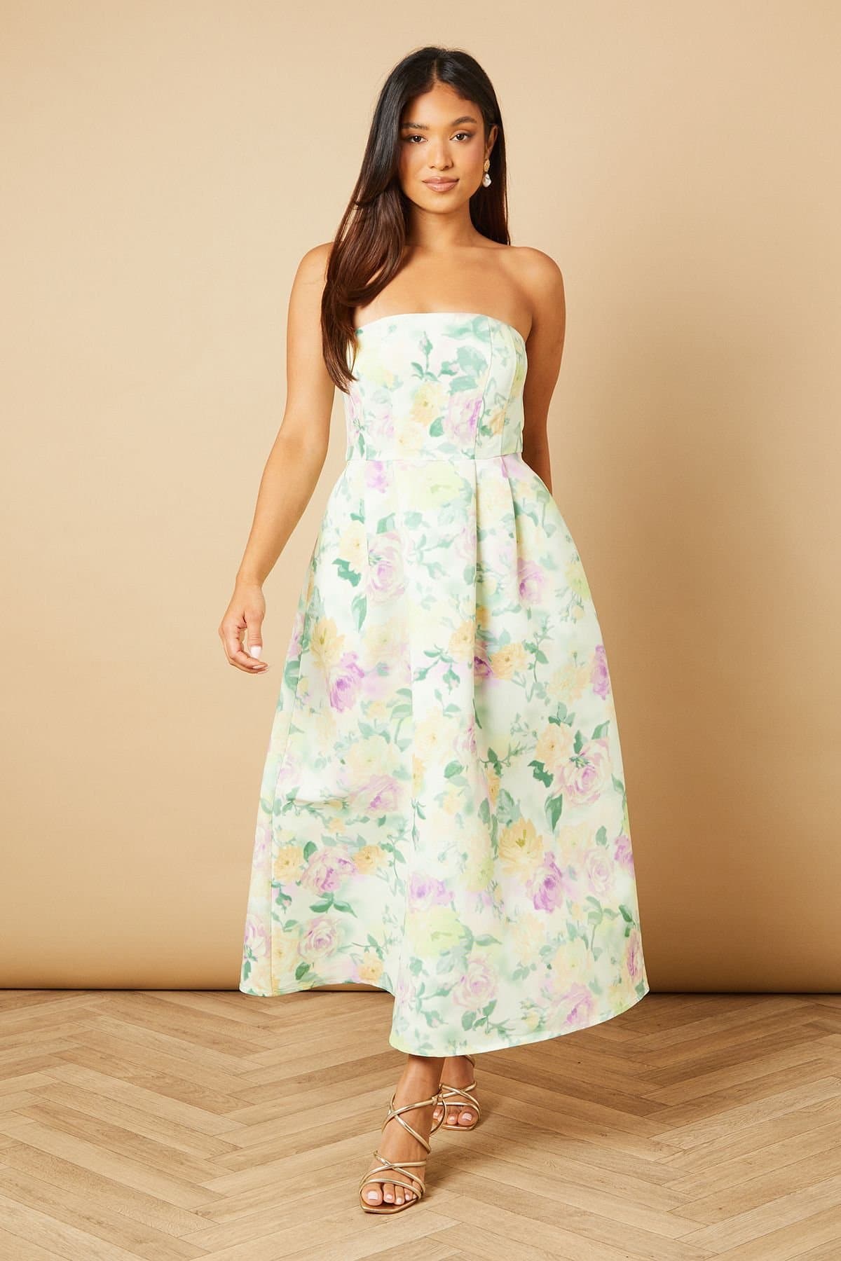 Oasis Oasis Women's Petite Occasion Floral Twill Strapless Mini Dress in Lilac