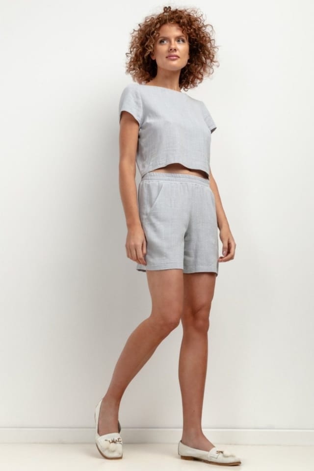 Love Lace Love Lace Women's Linen Shorts Lightweight Relaxed Fit in Grey - 2