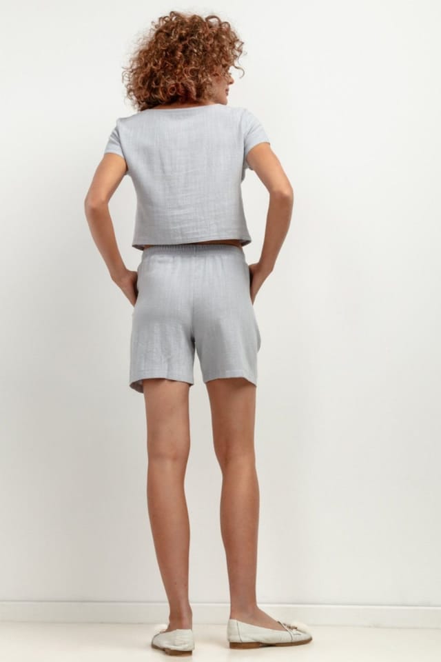 Love Lace Love Lace Women's Linen Shorts Lightweight Relaxed Fit in Grey - 3