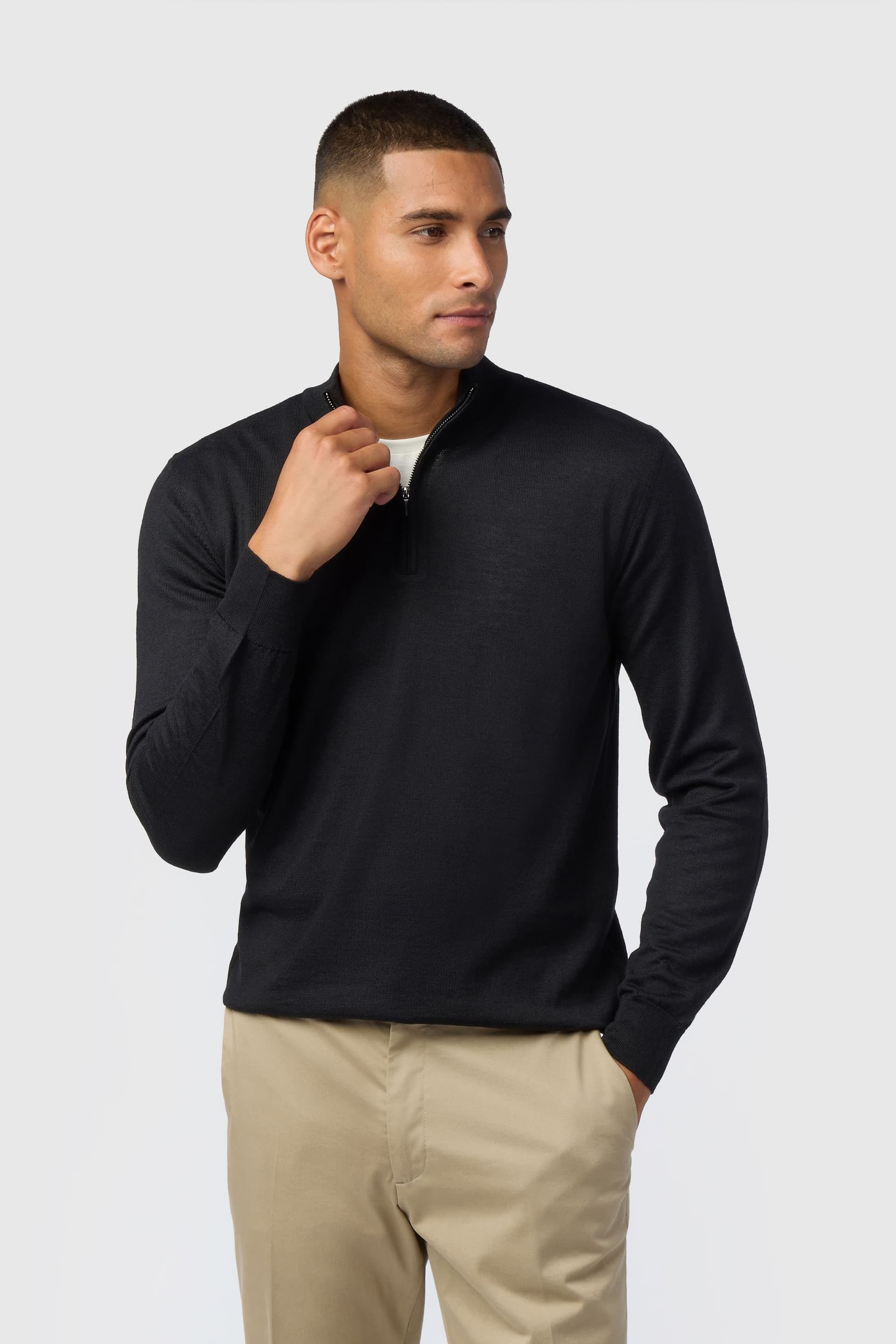 Melka Melka Men's Zip Neck Jumper in Black