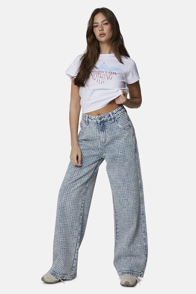 Good For Nothing Good For Nothing Women's Baggy Jacquard Denim Jeans in Blue - 3