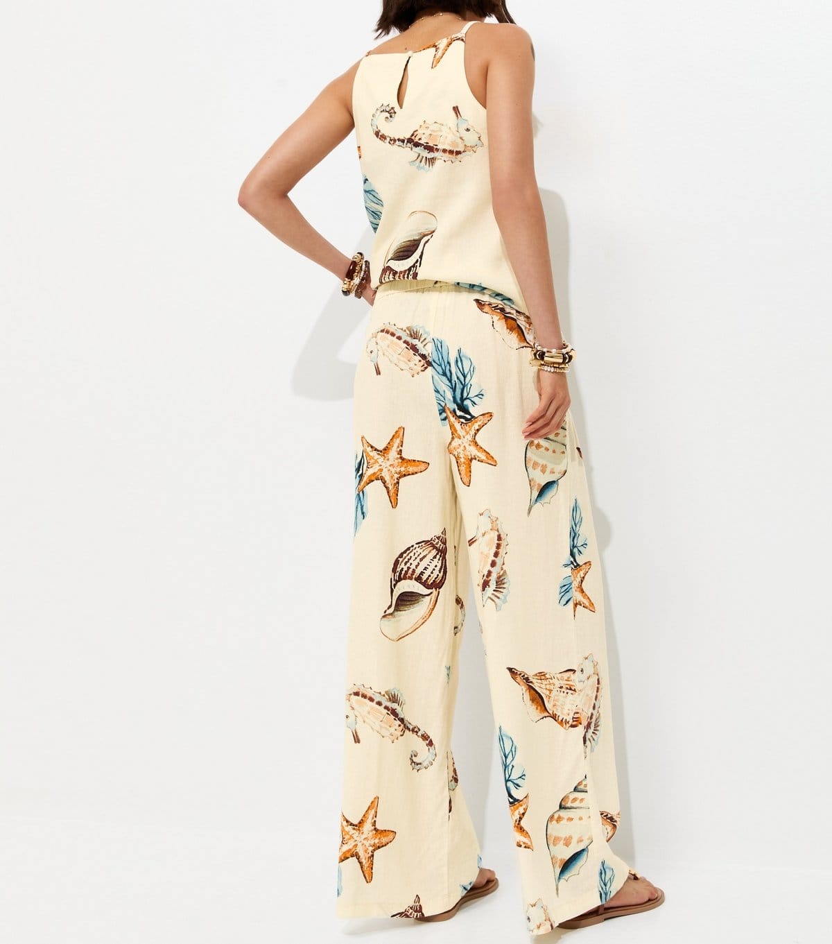 New Look Women's Cream Linen Rich Seahorse Print  Wide Leg Trousers New Look - 4