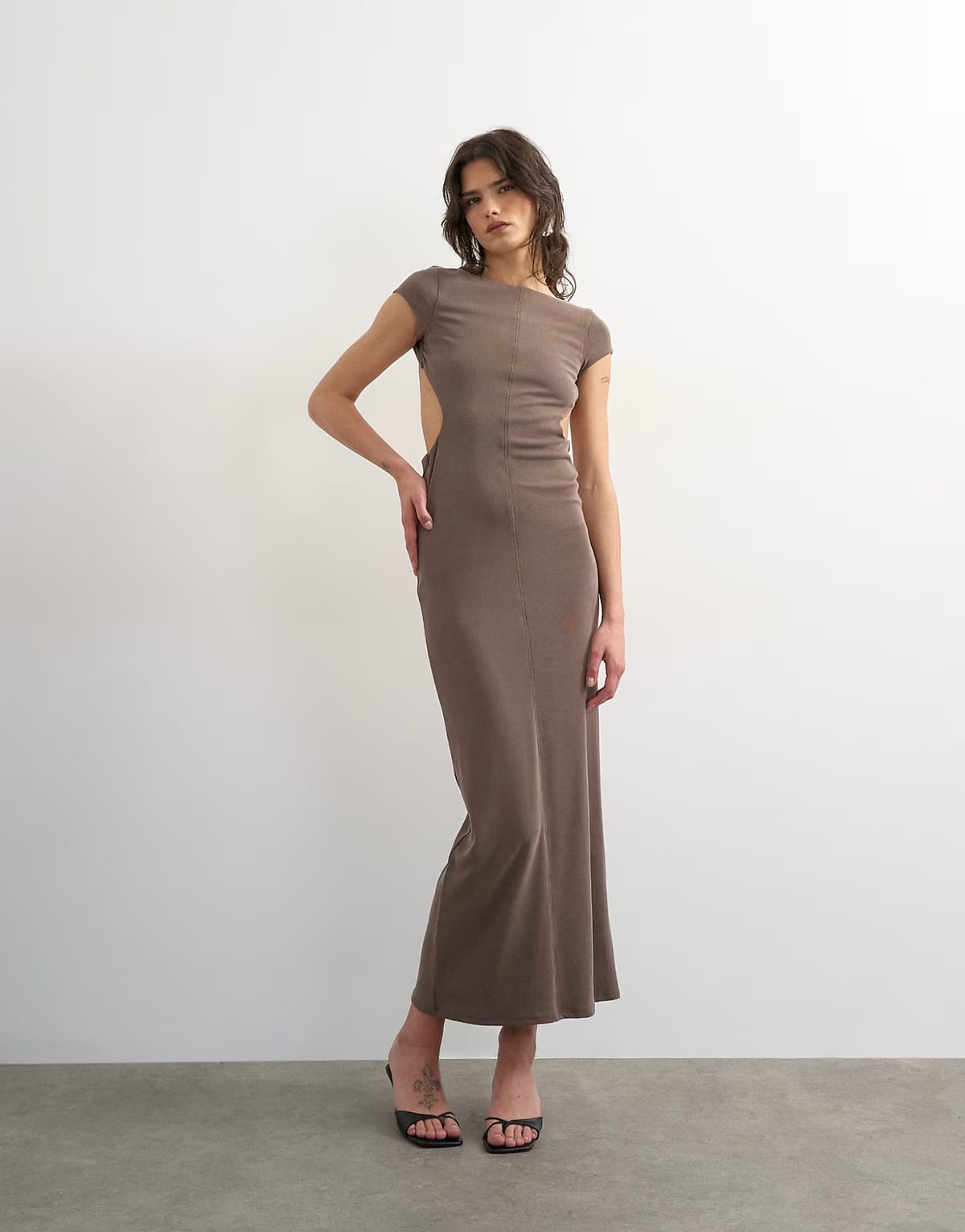 ASOS Topshop soft touch double layer cupro cut out maxi in khaki - 1