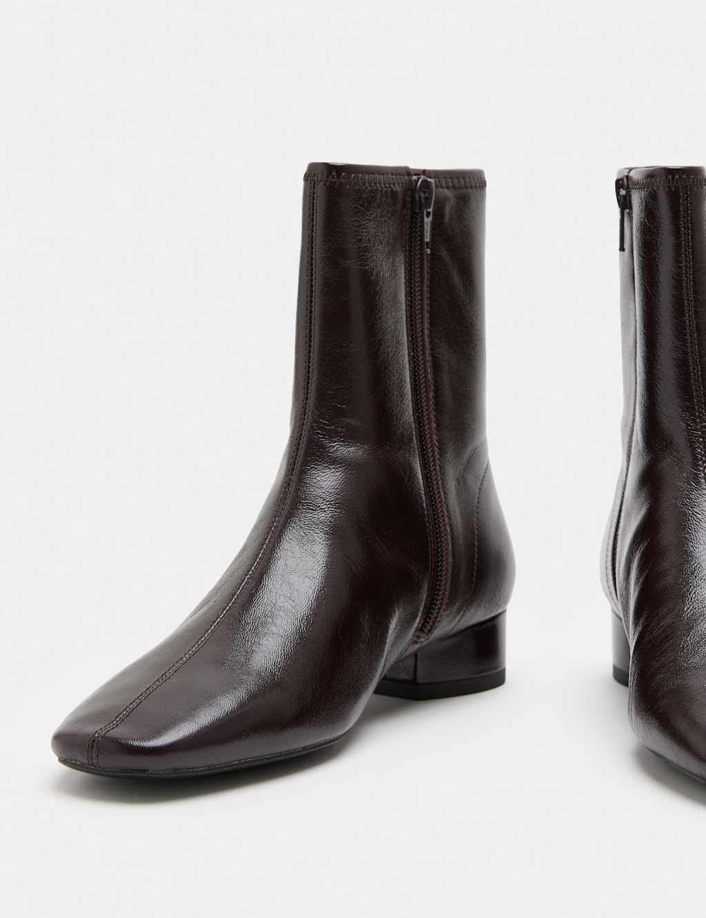 Marks & Spencer M&S Leather Block Heel Chisel Toe Sock Boots Wine