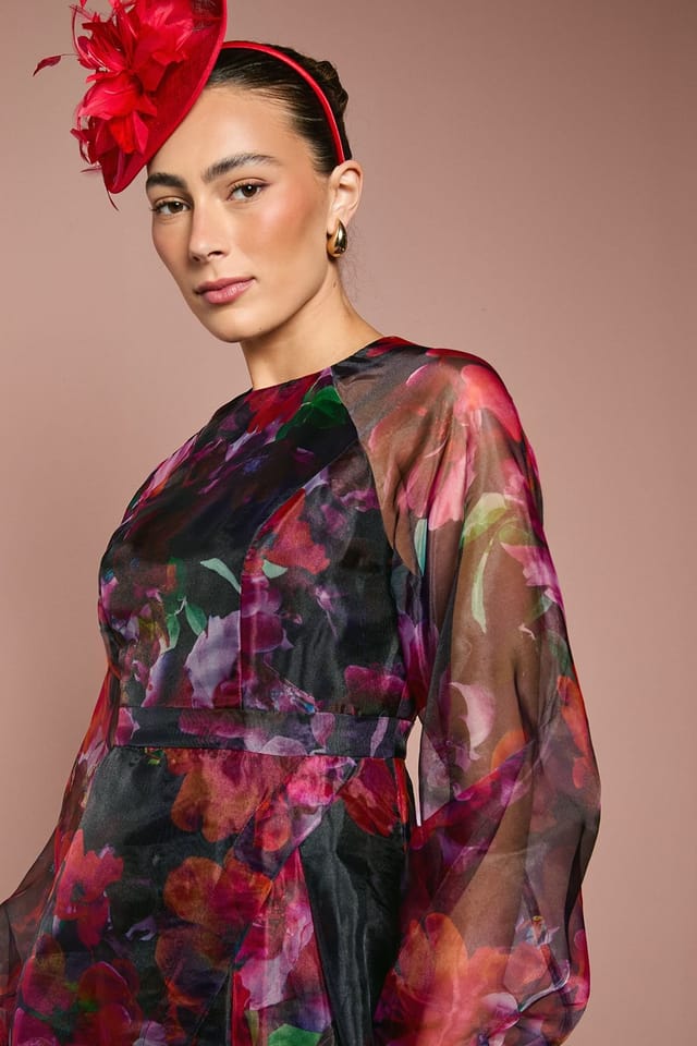 Coast Coast Women's Organza Wrap Waist Puff Sleeve Midi Dress in Pink - 2