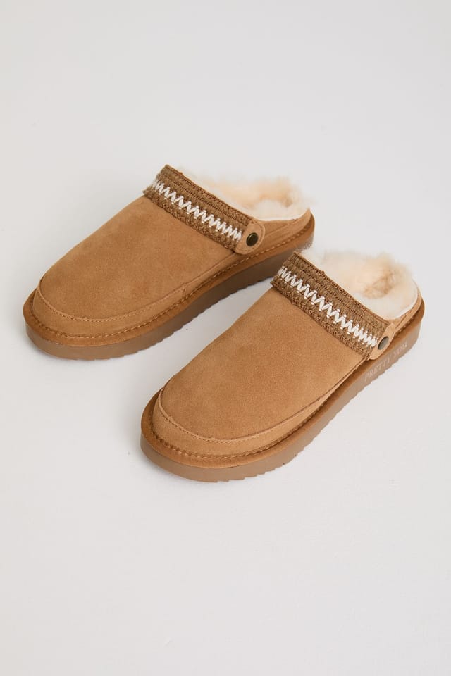 Pretty You London Pretty You London Women's Hallie Sheepskin Mule Slippers in Tan - 2