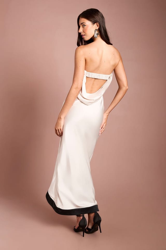Coast Coast Women's Muse Bandeau Satin Maxi Dress With Contrast Trim in Ivory - 3