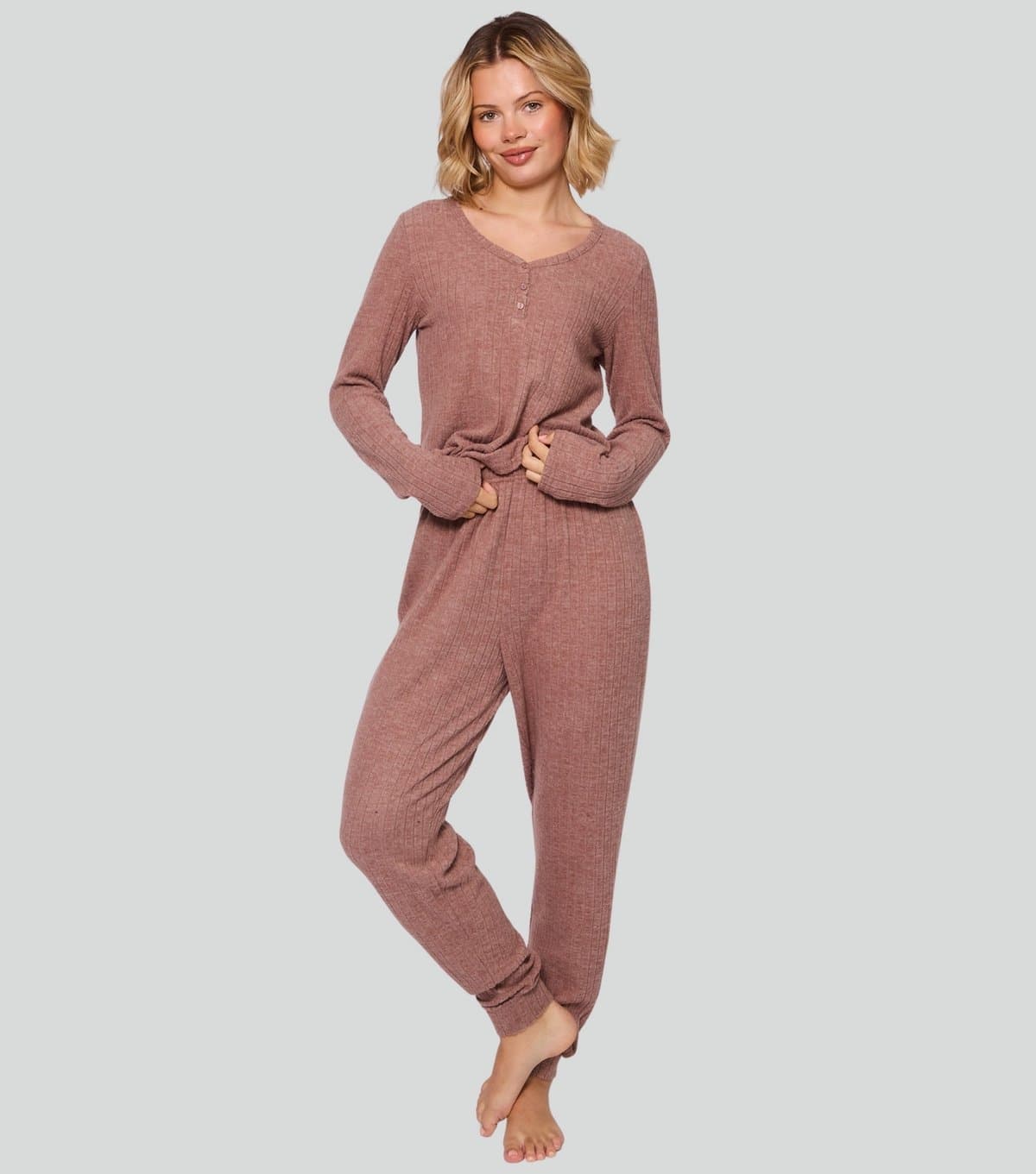 Loungeable Loungeable Brown Ribbed Lounge Set