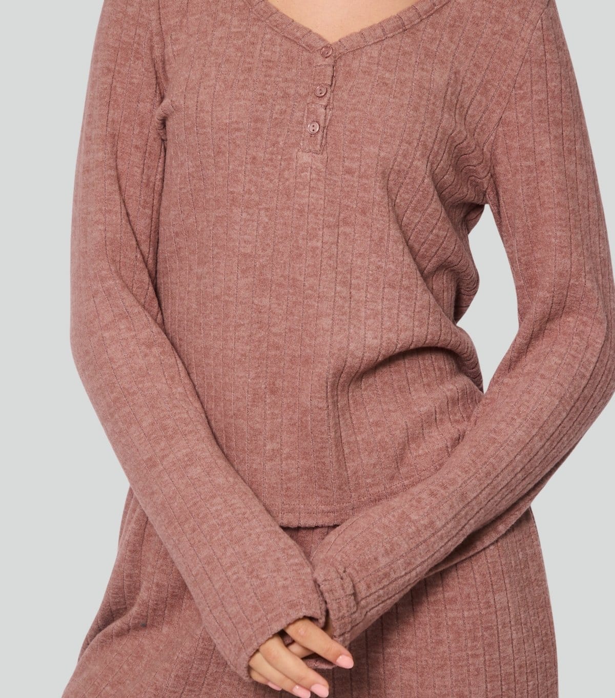 Loungeable Women's Brown Super Soft Brushed Rib Buttoned Lounge Set Loungeable New Look - 4