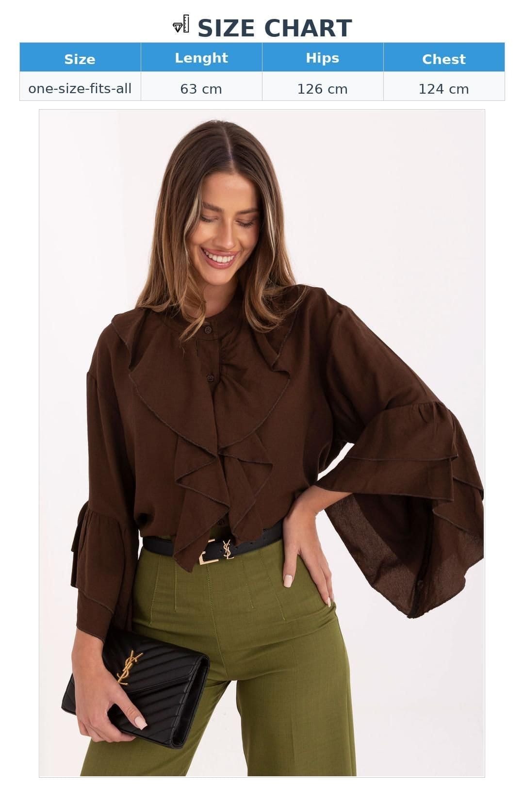 Love Lace Love Lace Women's Collarless Viscose Jabot Long Sleeve Shirt in Brown - 4