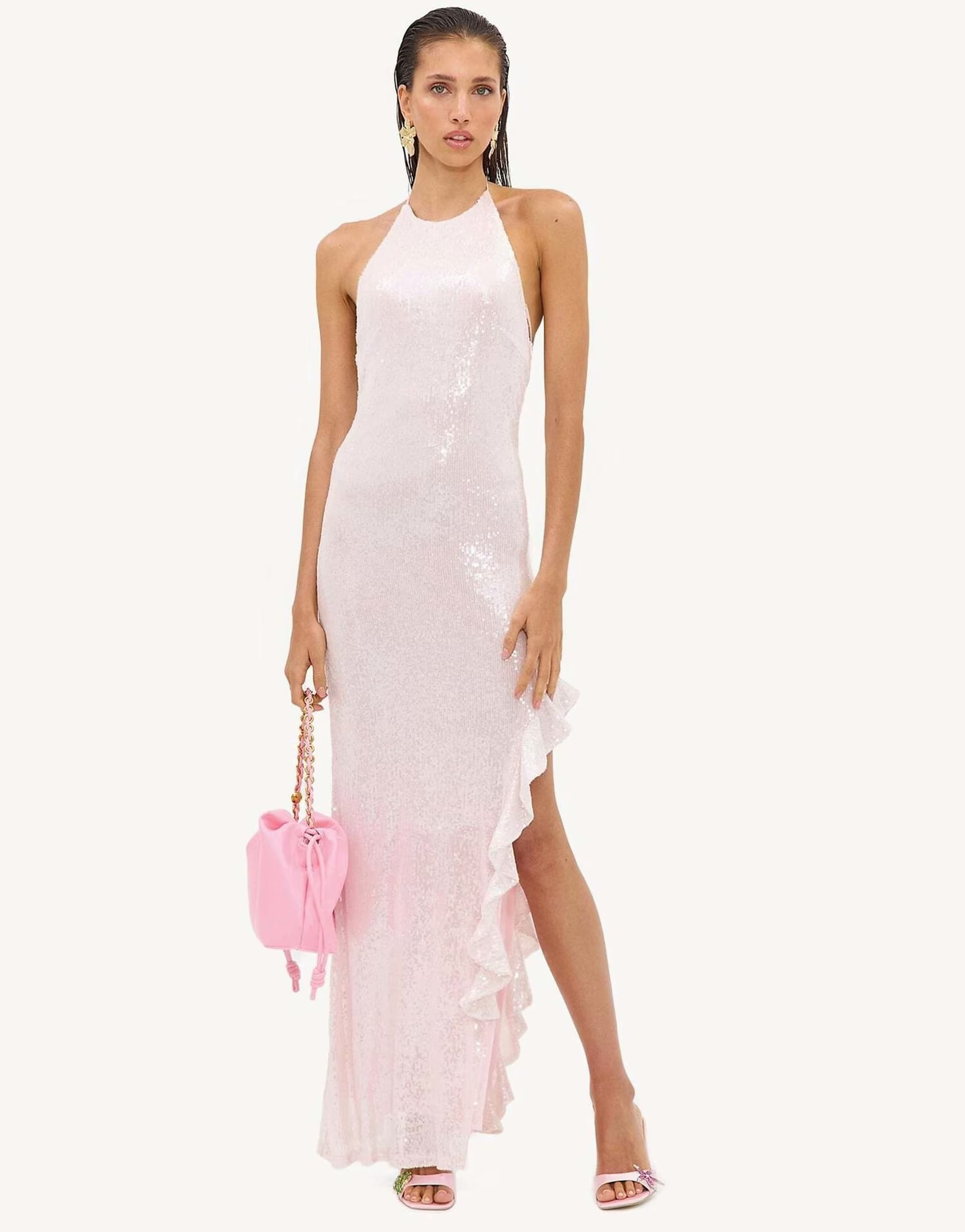 ASOS Loavies Glimmering moments light pink maxi dress with sequins in light pink