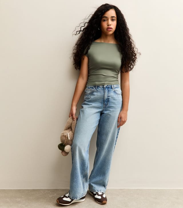 New Look Girls' Dark Khaki Slash Neck Slinky T-Shirt New Look - 3