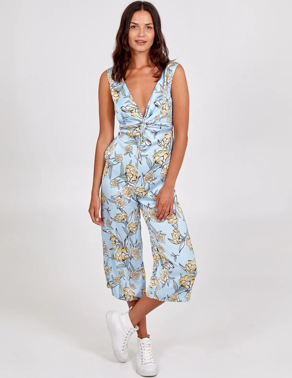 Blue Vanilla Knot Front V-Neck Culotte Jumpsuit