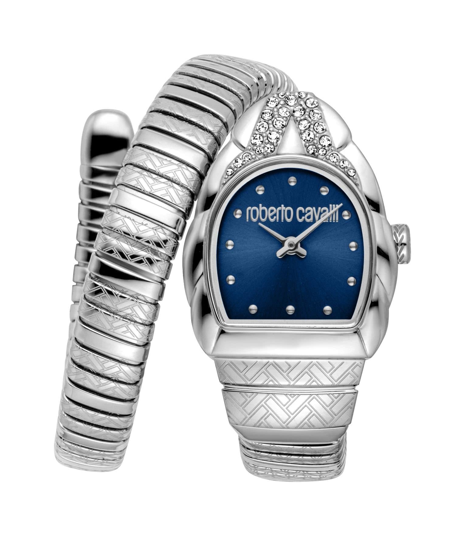 Roberto Cavalli Roberto Cavalli Women's Snake Blue Dial Stainless Steel Watch in Silver