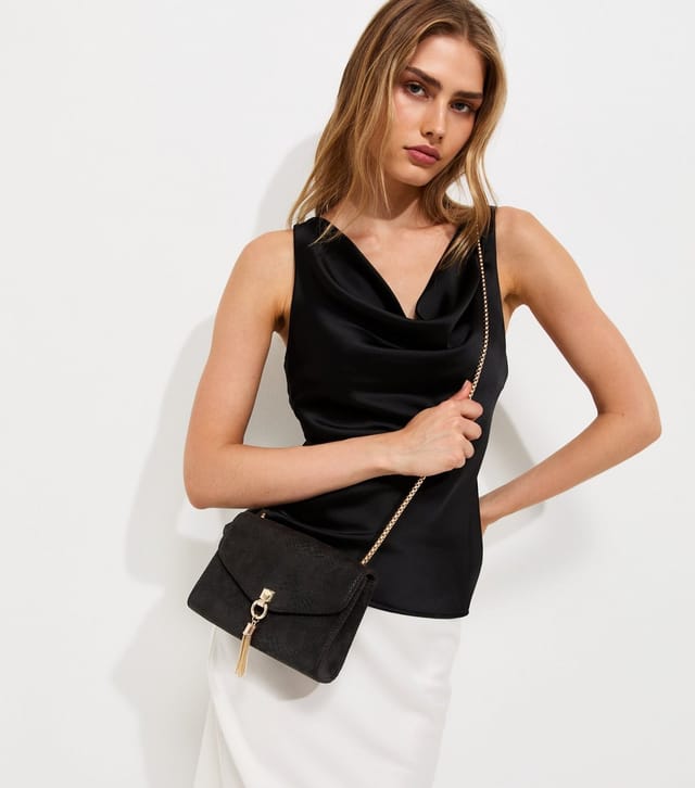 New Look Black Faux Suede Snakeskin Embossed Tassel Charm Crossbody Bag New Look - 2