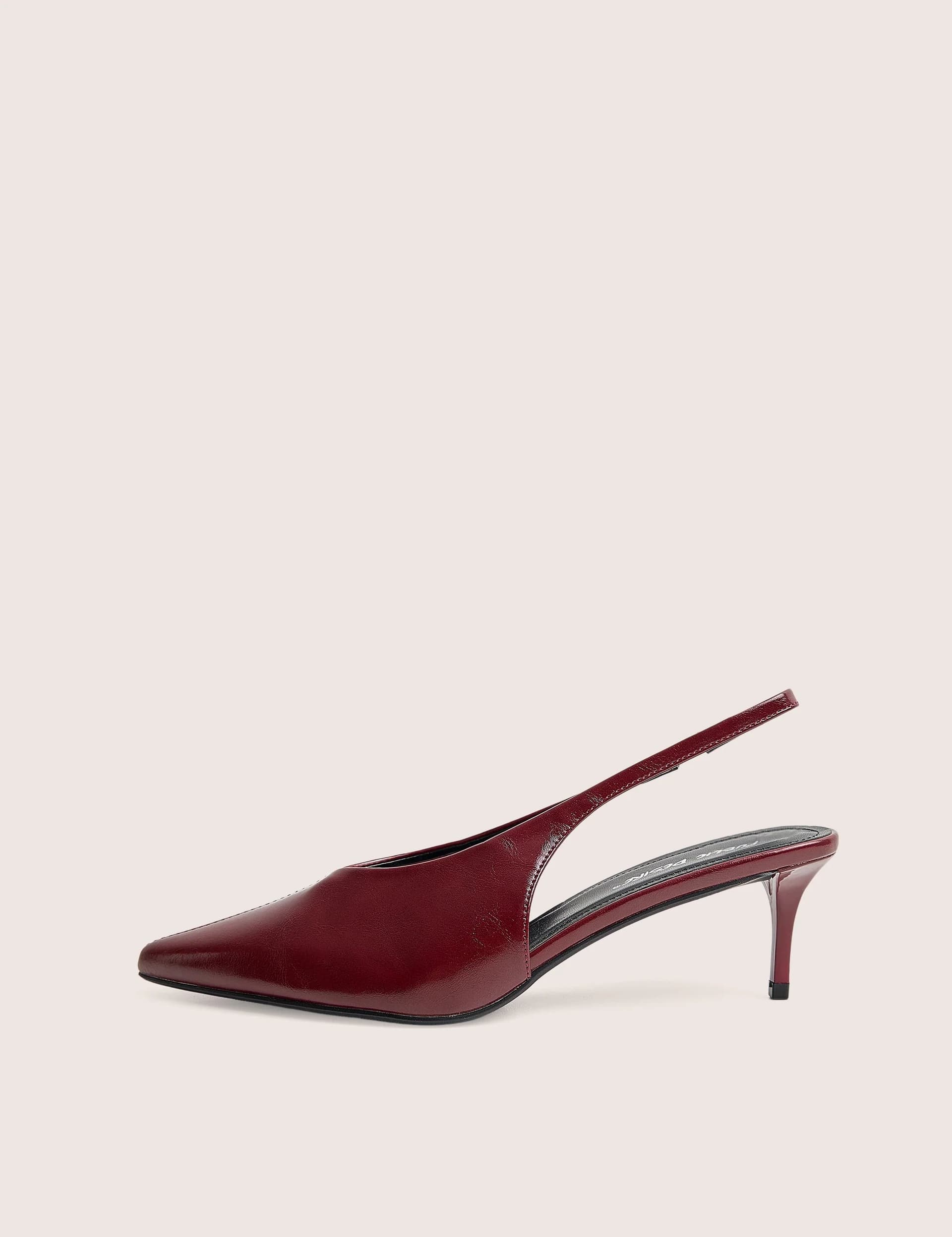 Public Desire Lychee Burgundy Pu Strappy Mid Heel Court Slingback