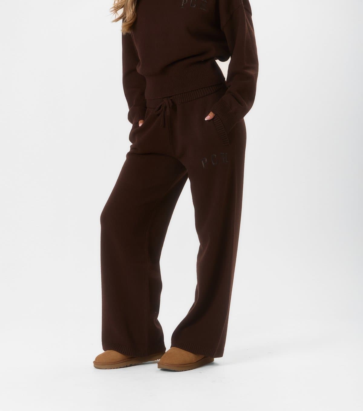 Peach Fit Women's Peach:Fit Dark Brown Knitted Wide Leg Sophie Joggers Peach Fit New Look