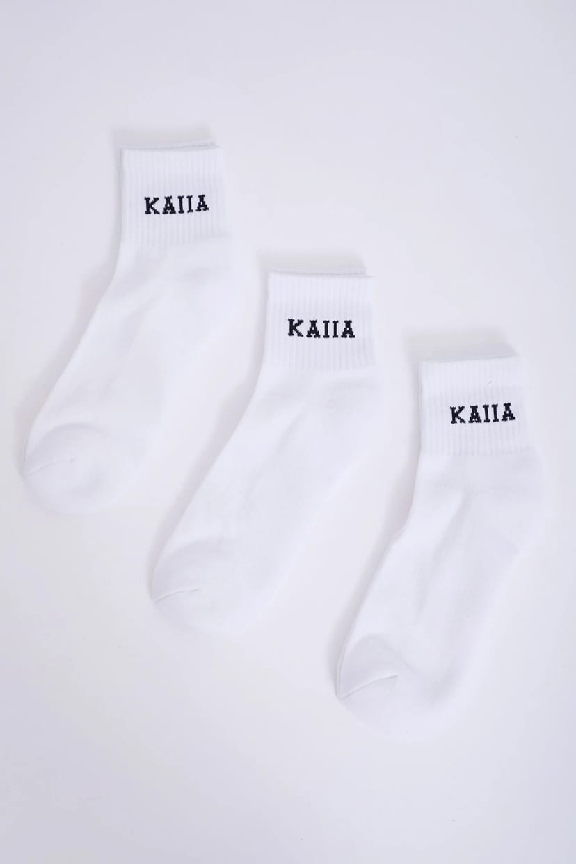 Kaiia Pack of Three Kaiia Slogan Socks White & Black - 1